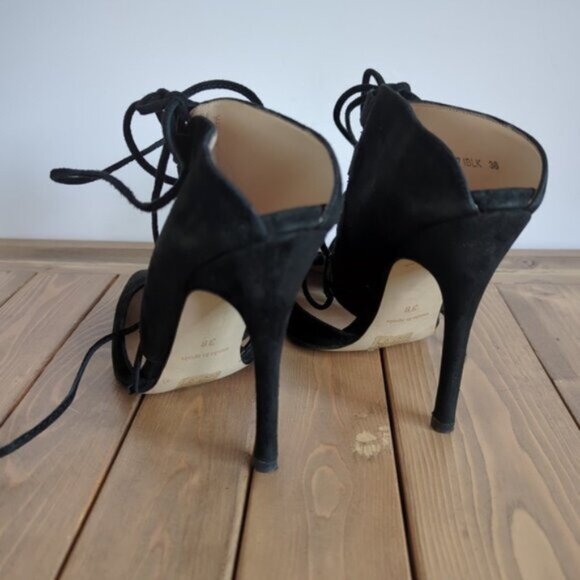 TopShop Black Strappy Faux Suede Lace up Heels 38/7.5 US - Picture 7 of 15